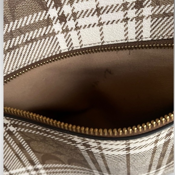 Coach Tan and Cream Checkered Tote Bag - Picture 9 of 13